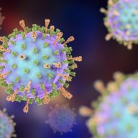 3D illustration showing structure of mumps virus with surface glycoprotein spikes heamagglutinin-neuraminidase and fusion protein