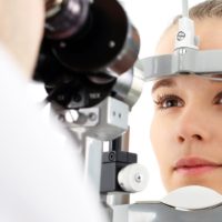 Patient during an eye examination at the eye clinic