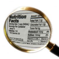 Magnifying glass over nutrition facts and carbohydrate values