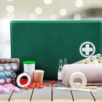 Medical kit packed for travelling
