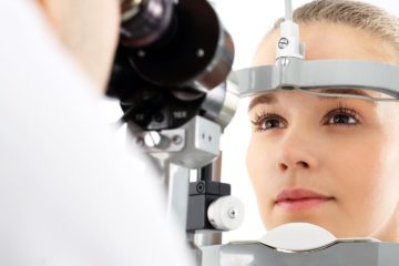 Patient during an eye examination at the eye clinic