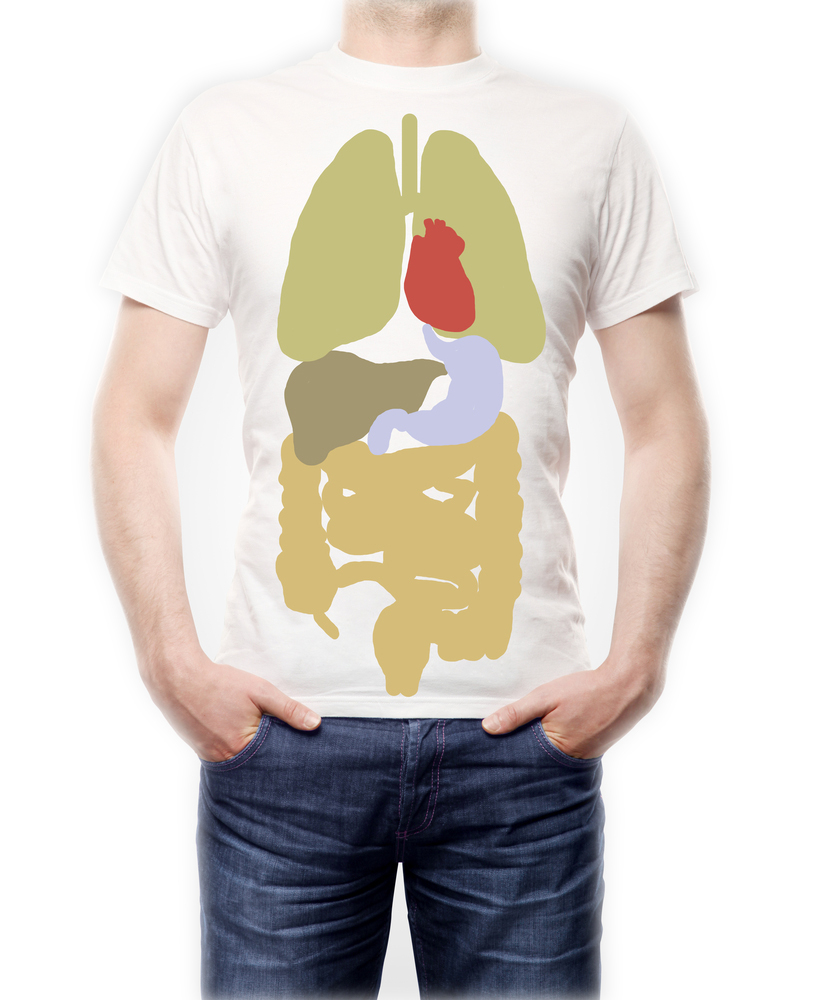 Man wearing a t-shirt showing body organs
