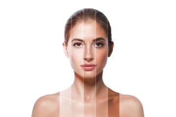 Woman with different types of healthy looking skin